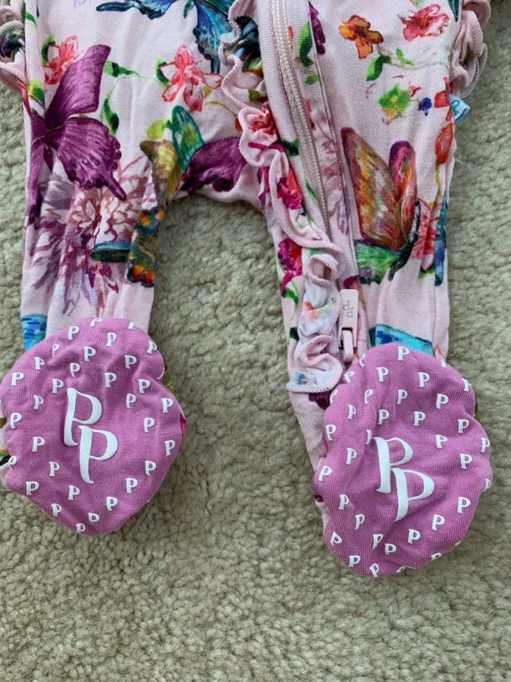 Posh Peanut Size Preemie Pink Watercolor Butterfly Ruffle Bamboo Footie Sleeper